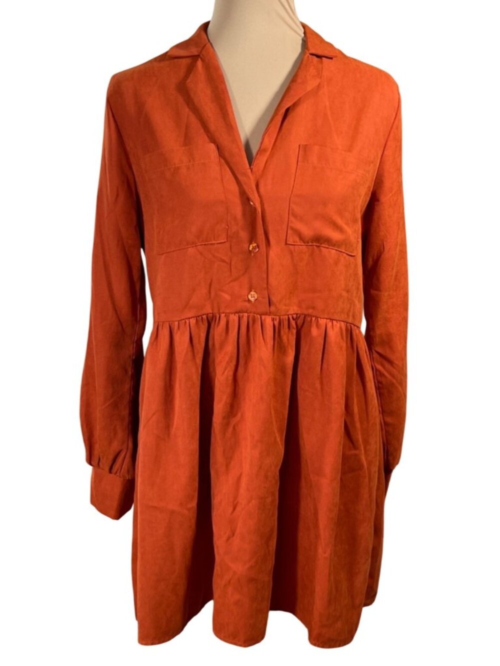 Francesca's Tunic Mini Dress Burnt Orange Long Sleeve Size M Medium
